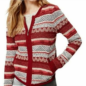 LOFT Escapade Red Knit Full Zipper Sweater Jacket.